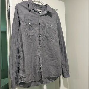 Men's 100% Cotton Gray Long-Sleeve Button-Up Shirt - Large